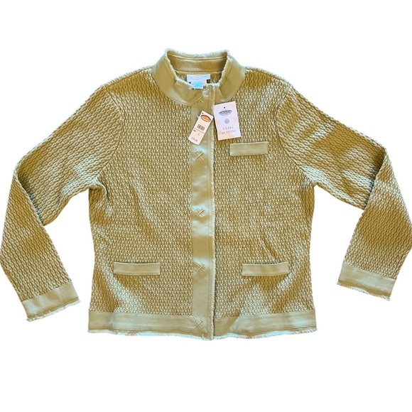 Talbots Sweater Jacket 100% Cotton Sage Green Large - Picture 1 of 12